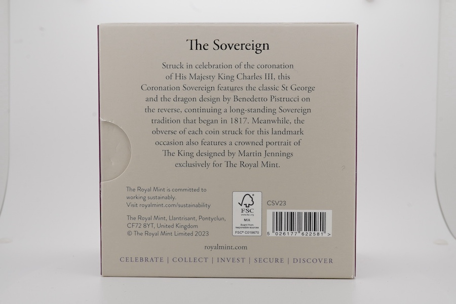 British gold coins, Charles III, gold proof sovereign 2023, in case of issue with certificate